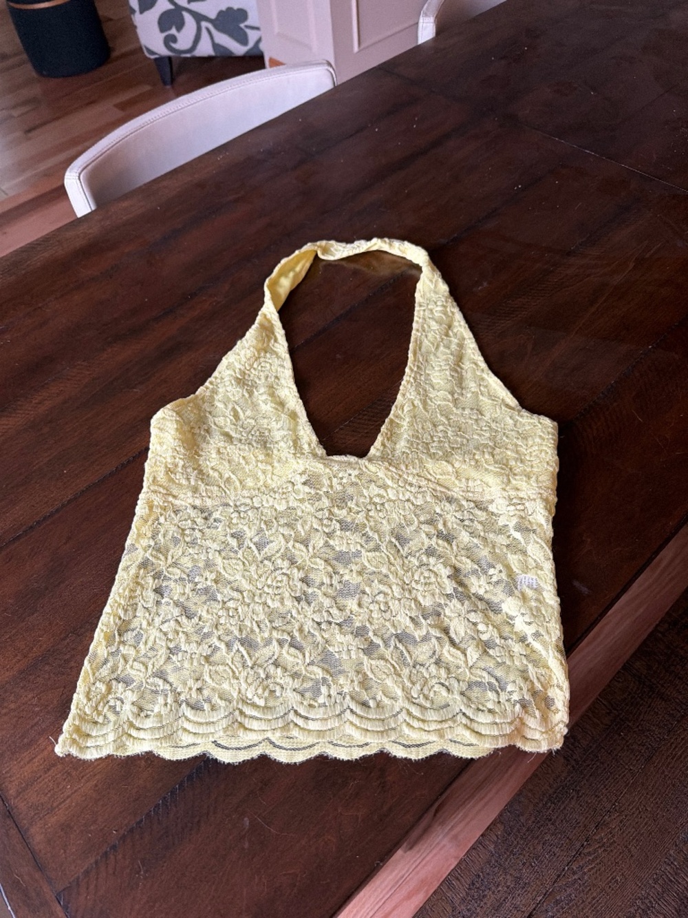 Yellow lace halter neck top